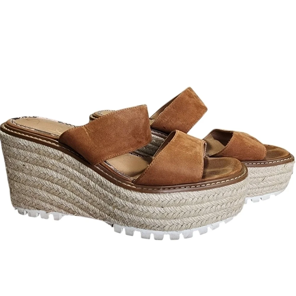 Sam Edelman Luca Tan Suede Platform Wedges with Espadrille Sole - 8M